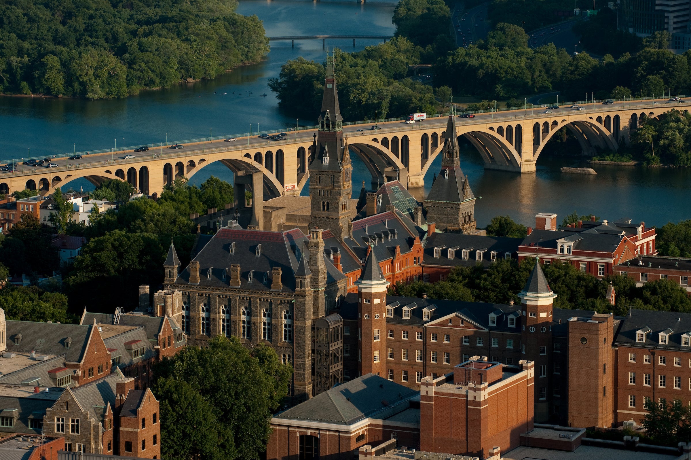 aerial view of GU withKey Bridge in the background